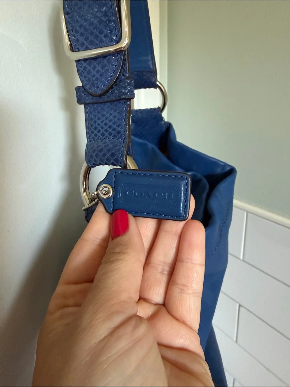 Coach Penelope Hobo Leather Shoulder Bag in Blue with Silver Hardware
